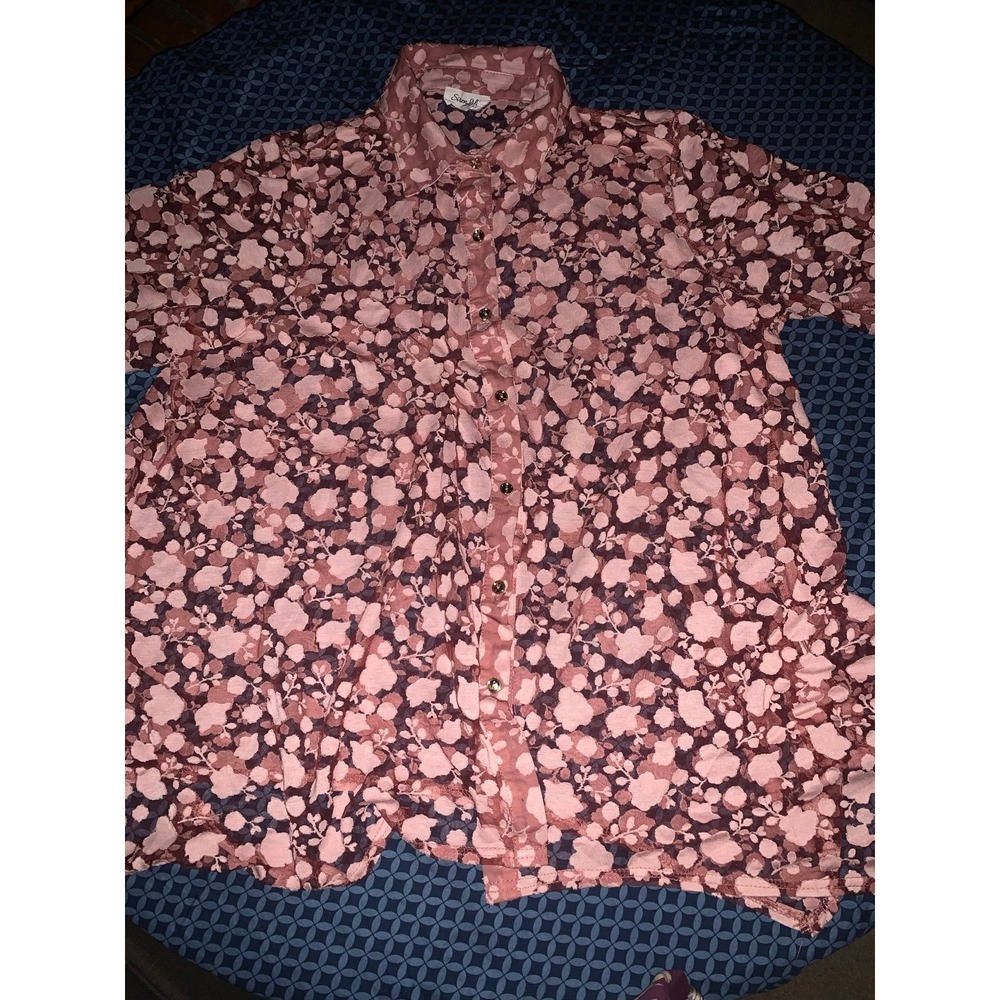Siren Lily Pink Floral Burnout Short Sleeve Button Down Shirt Top Rose Mauve